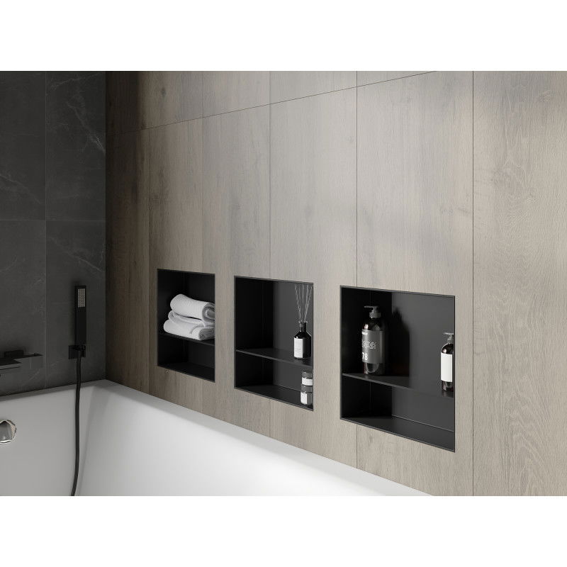 Mexen X-Wall-NR zapuštěná police bez obruby s policí 30 x 30 cm, černá - 1971303010S