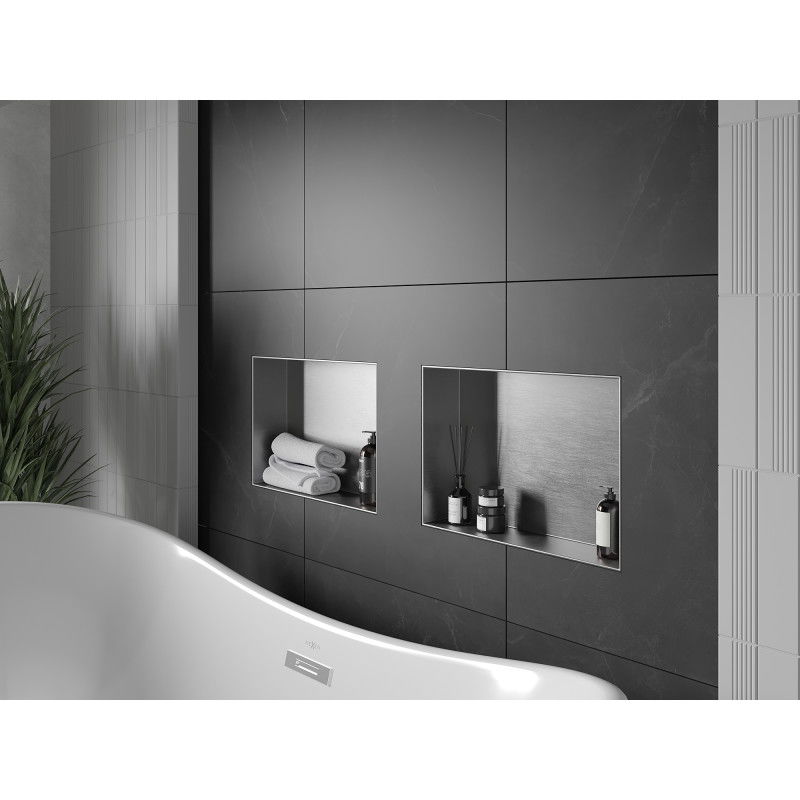 Mexen X-Wall-NR vestavná polička bez lemu 45 x 30 cm, inox - 1911453010