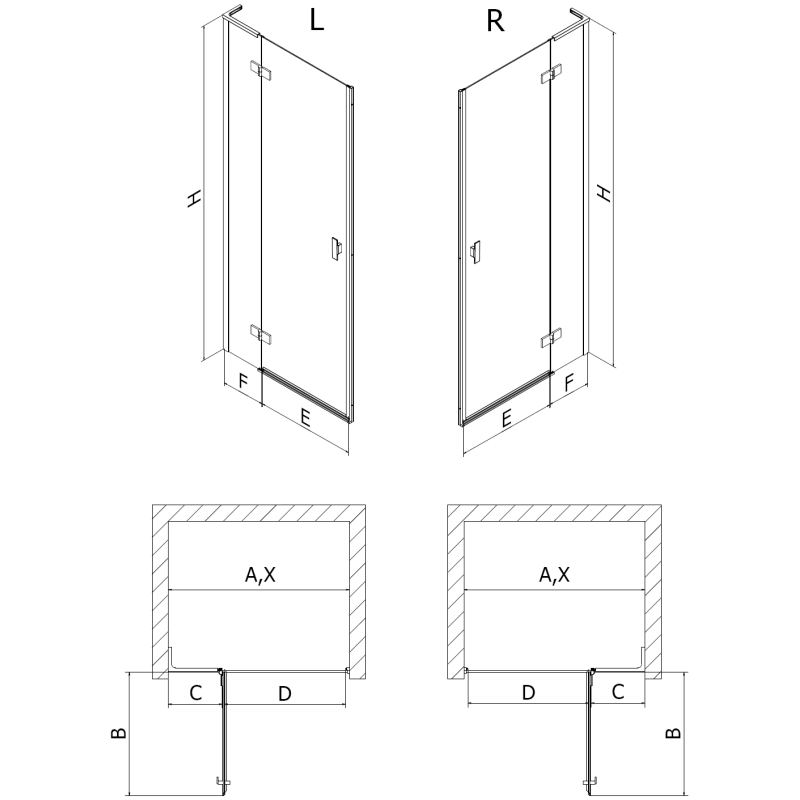 Mexen Mist-H L sprchové dveře pravé 70 cm, průhledné, černé - 8A5L-070-000-70-00-P