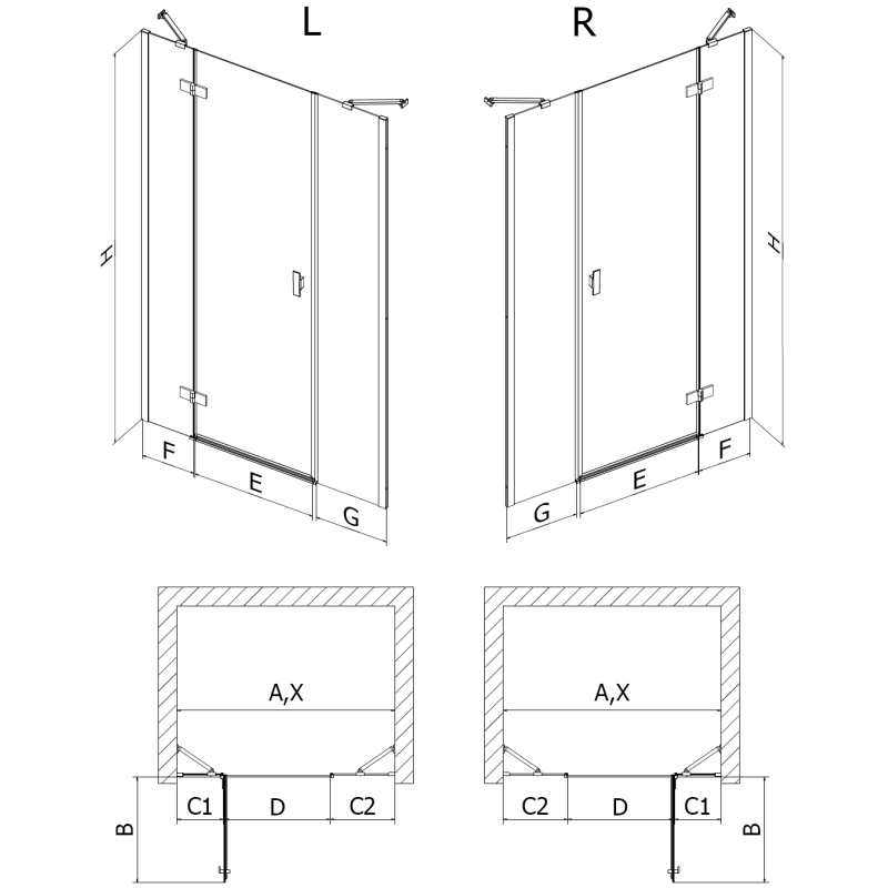 Mexen Mist-H sprchové dveře otevírací levé 140 cm, transparentní, zlaté kartáčované - 8A5-140-001-55-00-L