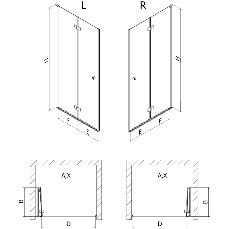 Mexen Mist-F sprchové dveře skládací levé 70 cm, transparentní, zlaté kartáčované - 8A6-070-000-55-00-L