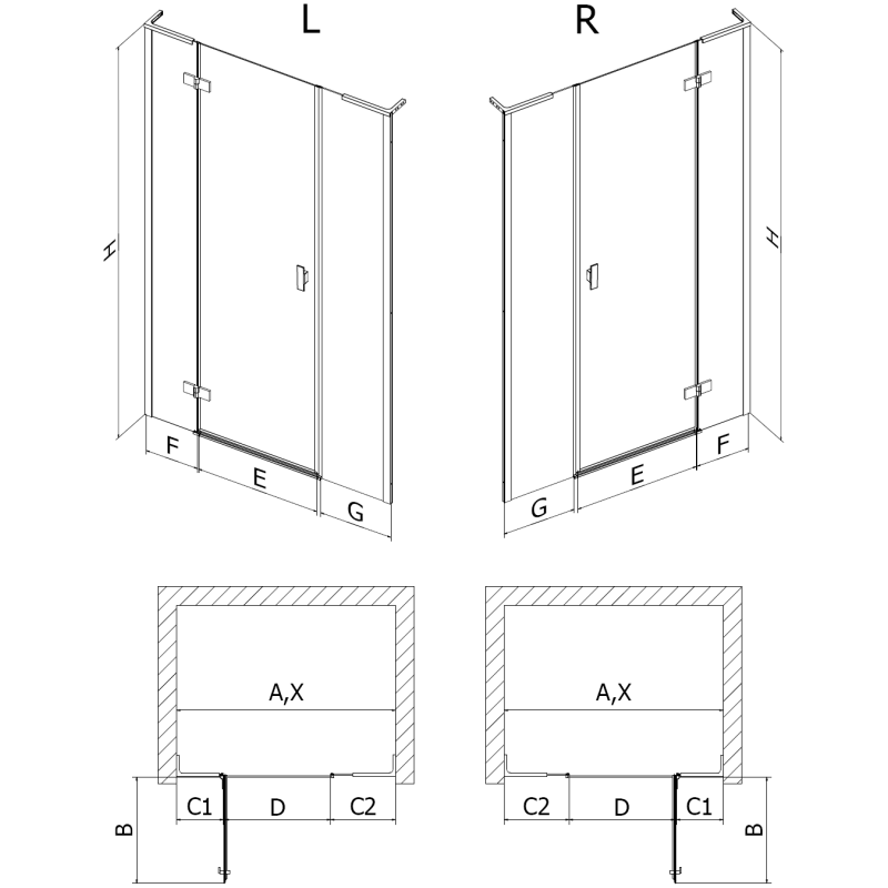 Mexen Mist-H L sprchové dveře pravé výklopné 130 cm, transparentní, zlaté kartáčované - 8A5L-130-001-55-00-P