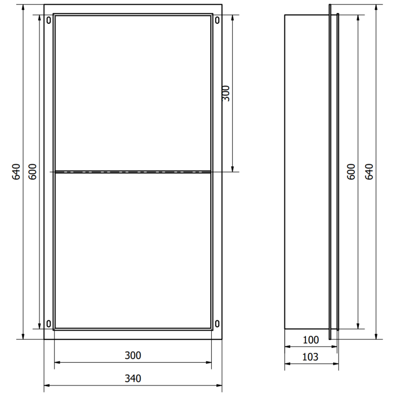 Mexen X-Wall-NR výklenková police bez límce s policí 60 x 30 cm, inox - 1911603010S