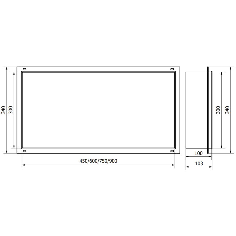 Mexen X-Wall-NR zapuštěná police bez příruby 90 x 30 cm, inox - 1911903010