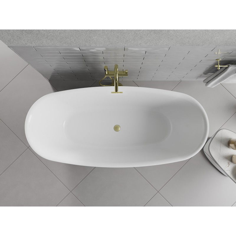 Mexen Luvo Slim volně stojící vana 170 x 75 cm, bílá, přepad zlatý kartáčovaný - 52801707500-55