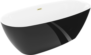 Mexen Luvo Slim volně stojící vana 170 x 75 cm, bílá/černá, přeliv zlatý kartáčovaný - 52801707575-55