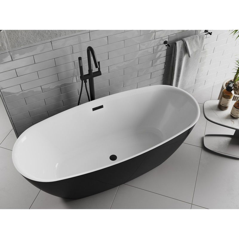 Mexen Luvo Slim volně stojící vana 170 x 75 cm, bílá/černá, černý přepad - 52801707575-70