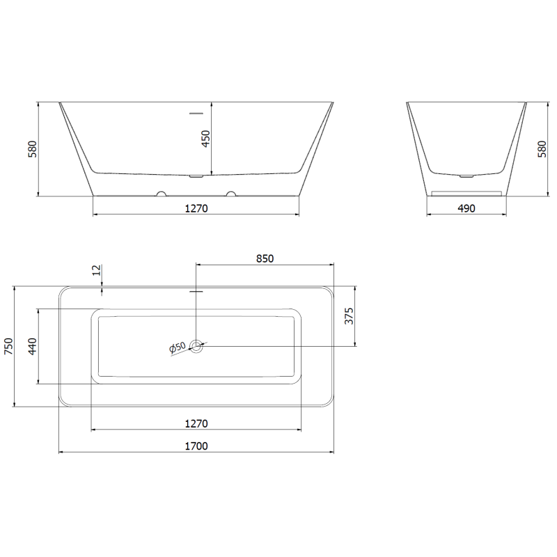 Mexen Velo Slim volně stojící vana 170 x 75 cm, bílá/černá, přepad bílý - 52811707575-20
