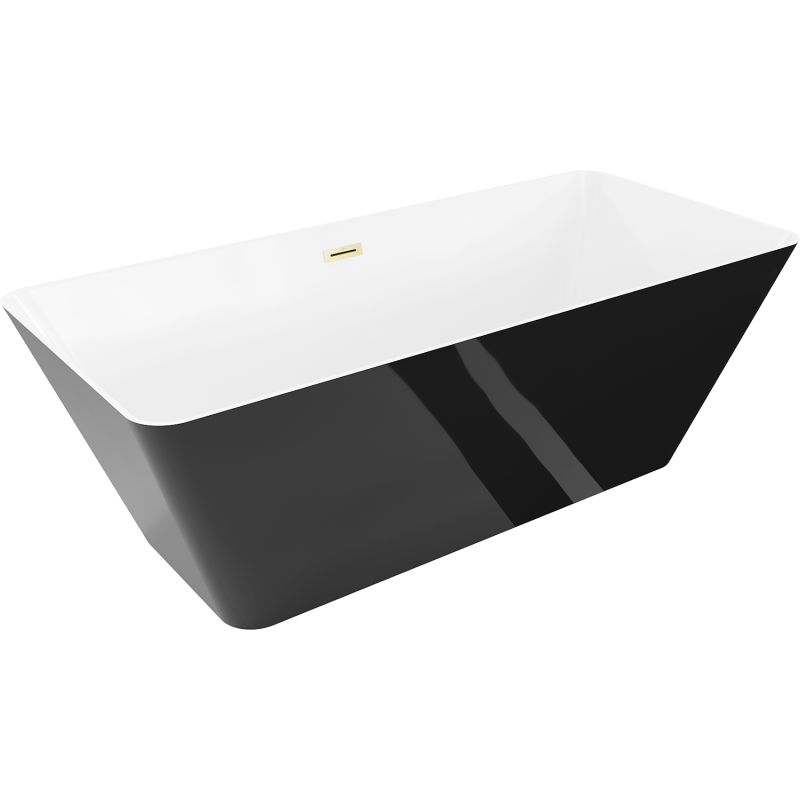 Mexen Velo Slim volně stojící vana 170 x 75 cm, bílá/černá, přepad zlatý kartáčovaný - 52811707575-55