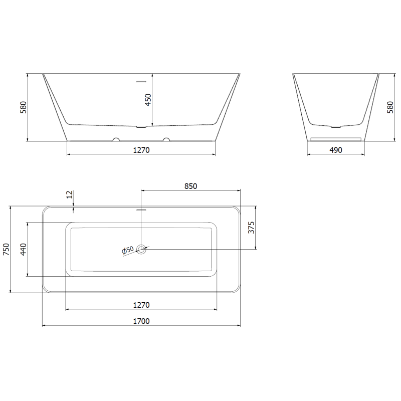 Mexen Velo Slim vana volně stojící 170 x 75 cm, bílá/černá, přepad růžové zlato - 52811707575-60