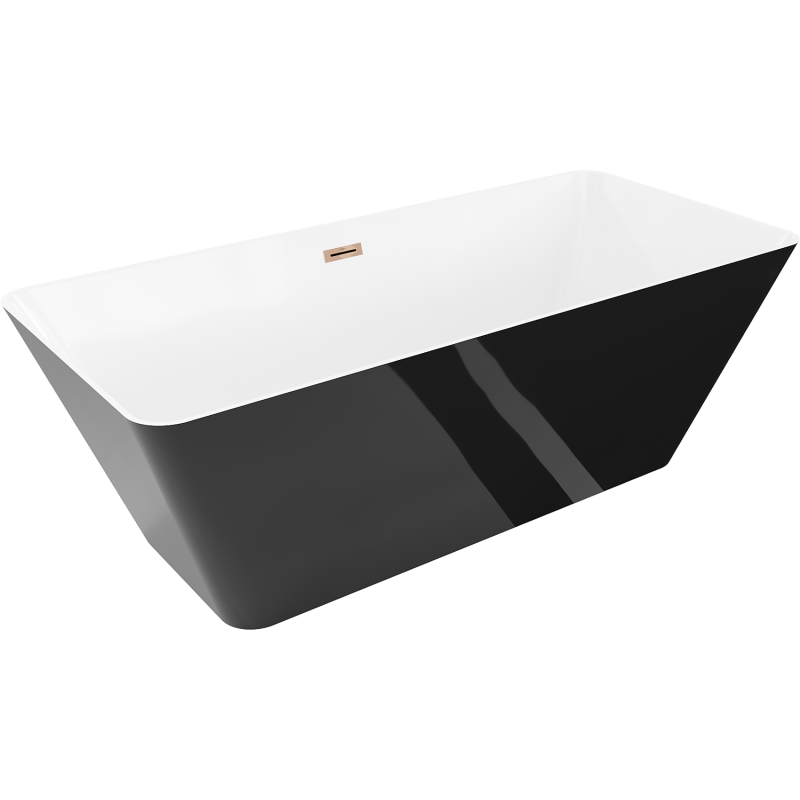 Mexen Velo Slim vana volně stojící 170 x 75 cm, bílá/černá, přepad růžové zlato - 52811707575-60