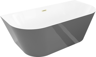 Mexen Oval Slim volně stojící přisazená vana 170 x 80 cm, bílá/šedá, přepad kartáčovaný zlatý - 52661708062-55
