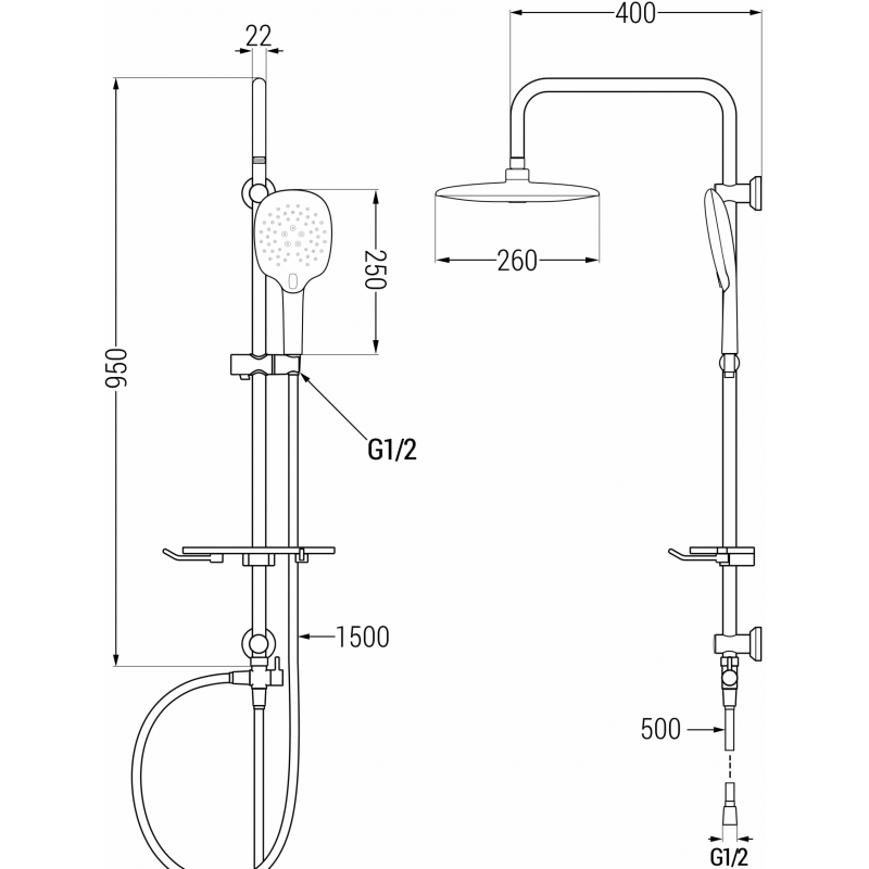 Mexen T22 sprchový sloup, chrom - 798222293-00