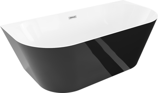 Mexen Oval Slim volně stojící vana k přisazení ke stěně 170 x 80 cm, bílá/černá, chromový přepad - 52661708075-01