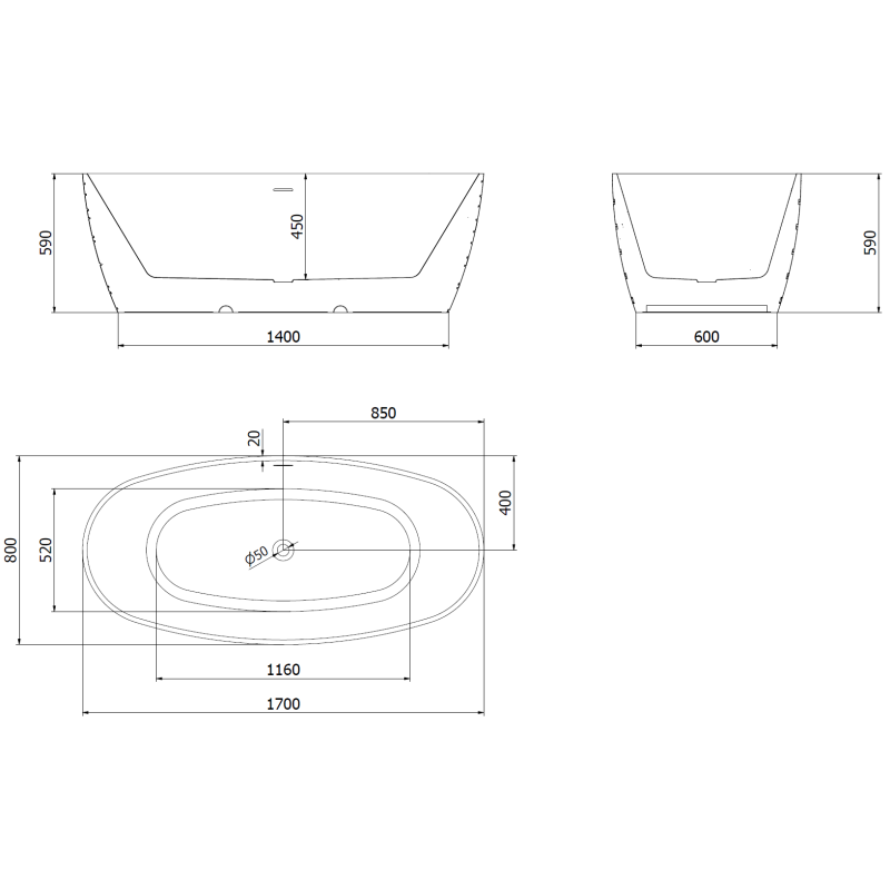 Mexen Olea volně stojící vana vzor 170 x 80 cm, bílá, přepad černý - 52821708000-70