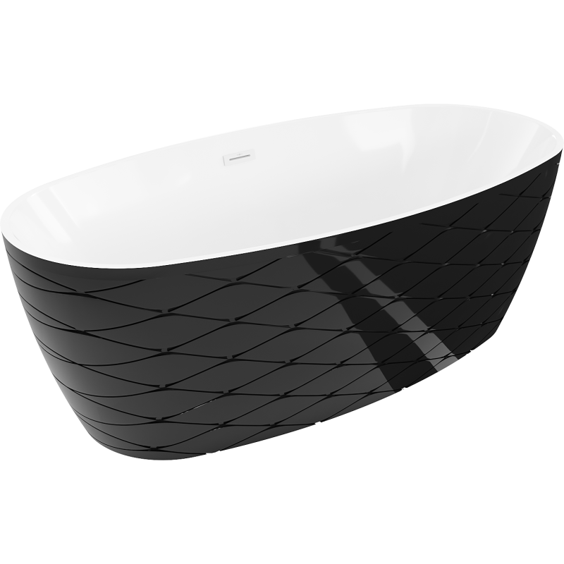 Mexen Olea volně stojící vana vzor 170 x 80 cm, bílá/černá, bílý přepad - 52821708075-20