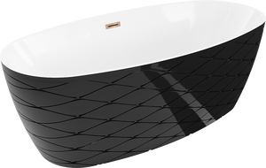 Mexen Olea volně stojící vana vzor 170 x 80 cm, bílá/černá, přepad růžové zlato - 52821708075-60