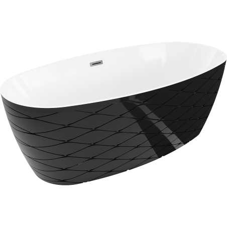 Mexen Olea volně stojící vana vzor 170 x 80 cm, bílá/černá, přepad gun gray kartáčovaný - 52821708075-66