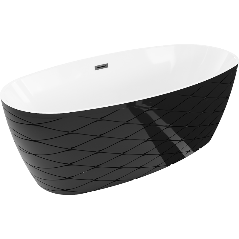 Mexen Olea volně stojící vana vzor 170 x 80 cm, bílá/černá, přepad černý - 52821708075-70