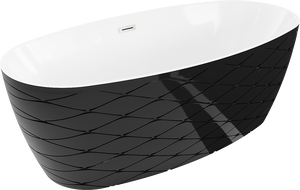 Mexen Olea volně stojící vana vzor 170 x 80 cm, bílá/černá, přepad kartáčovaný nikl - 52821708075-97
