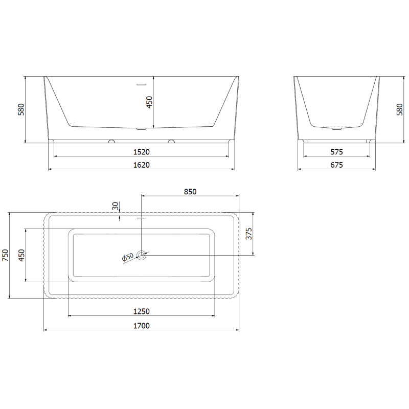 Mexen Nila volně stojící vana ryhovaná 170 x 75 cm, bílá, přepad kartáčovaný nikl - 52841708000-97