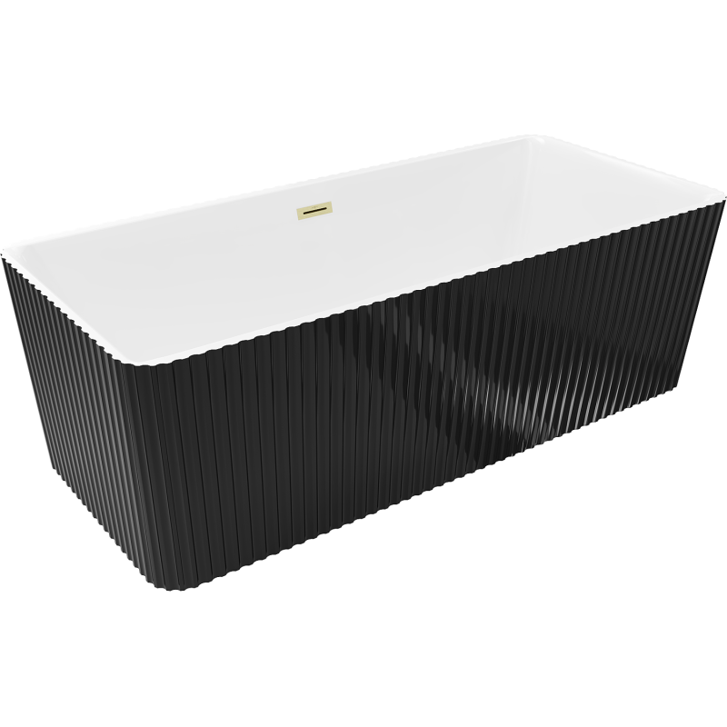 Mexen Nila volně stojící ryhovaná vana 170 x 75 cm, bílá/černá, zlatý kartáčovaný přepad - 52841708075-55
