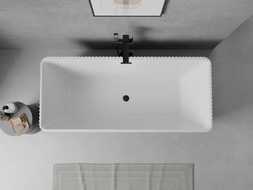 Mexen Nila volně stojící vana s rýhováním 170 x 75 cm, bílá/černá, černý přepad - 52841708075-70