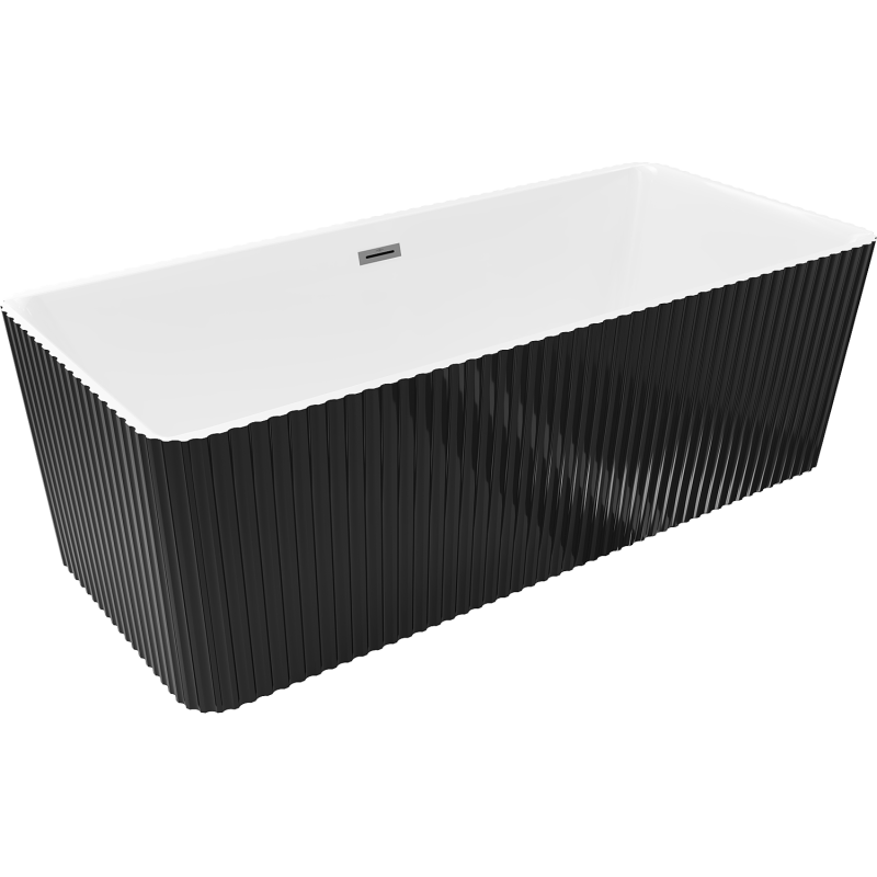 Mexen Nila volně stojící vana rýhovaná 170 x 75 cm, bílá/černá, přepad gun metal - 52841708075-95