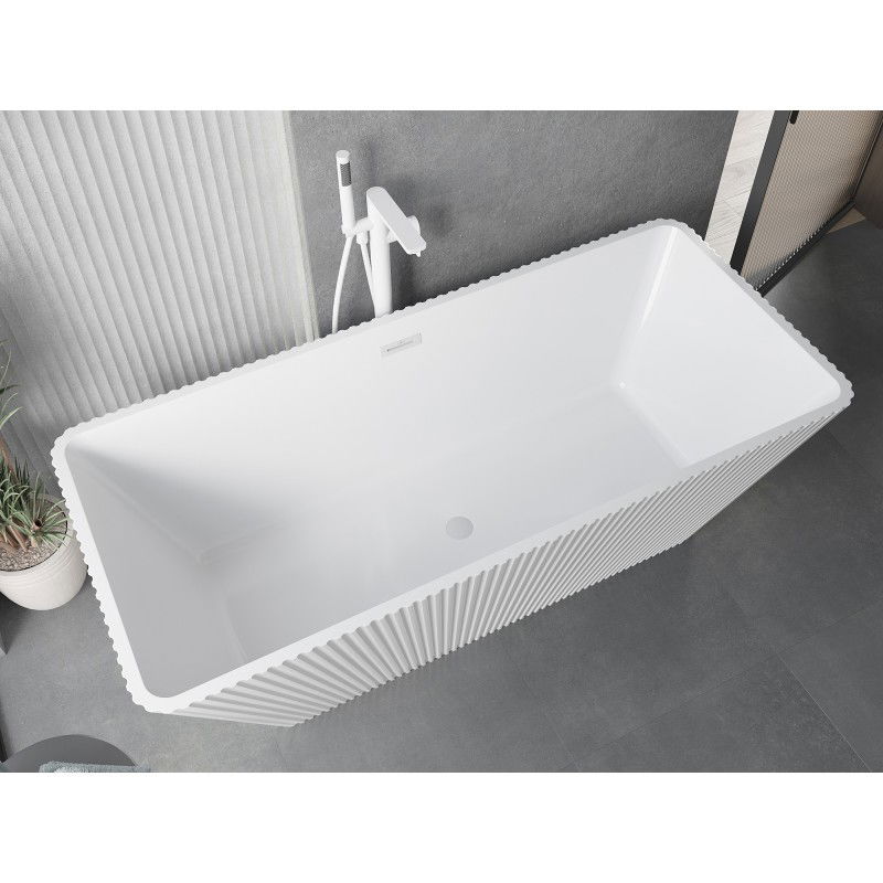 Mexen Tava samostatně stojící vana ryhovaná 170 x 75 cm, bílá, bílý přepad - 52851707500-20
