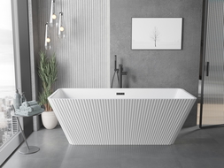 Mexen Tava volně stojící vana, ryhovaná, 170 x 75 cm, bílá, černý přepad - 52851707500-70