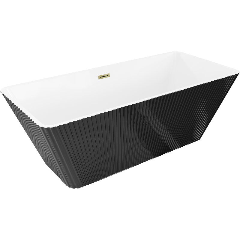 Mexen Tava volně stojící vana rýhovaná 170 x 75 cm, bílá/černá, přepad zlatý - 52851707575-50
