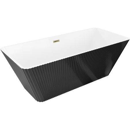 Mexen Tava volně stojící vana rýhovaná 170 x 75 cm, bílá/černá, přepad zlatý - 52851707575-50