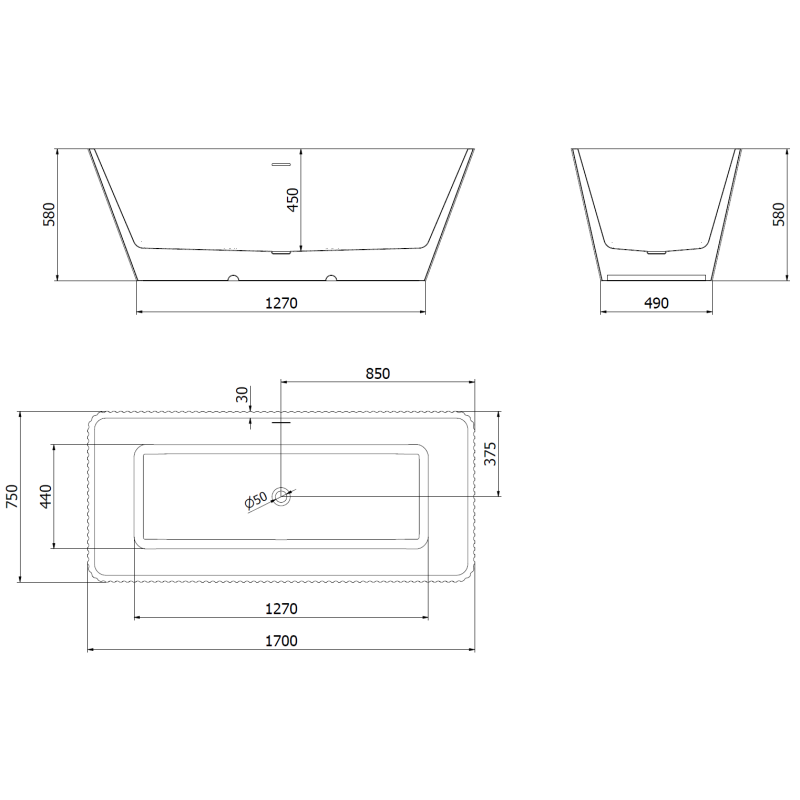 Mexen Tava volně stojící vana vroubkovaná 170 x 75 cm, bílá/černá, odtok růžové zlato - 52851707575-60