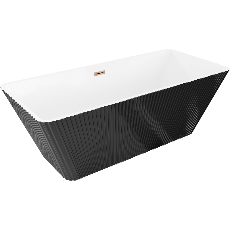 Mexen Tava volně stojící vana vroubkovaná 170 x 75 cm, bílá/černá, odtok růžové zlato - 52851707575-60