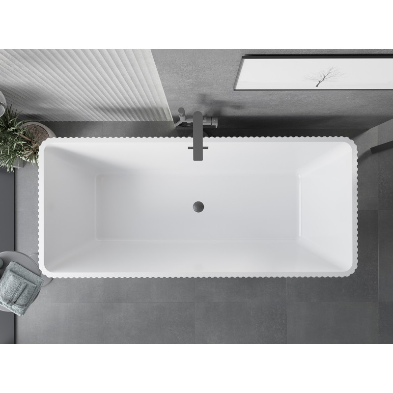 Mexen Tava volně stojící vana s drážkou 170 x 75 cm, bílá/černá, přepad gun gray kartáčovaný - 52851707575-66