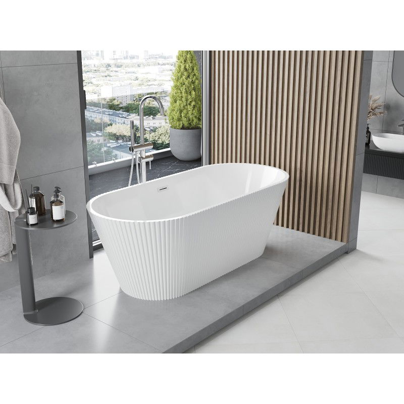 Mexen Yara volně stojící vana se žlábkováním 170 x 75 cm, bílá, přepad chrom - 52861707500-01