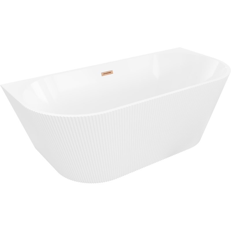 Mexen Oris vana volně stojící přisazená rýhovaná 150 x 75 cm, bílá, přepad kartáčovaná měď - 52871507500-65