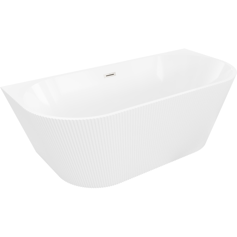 Mexen Oris volně stojící přisazená vana rýhovaná 150 x 75 cm, bílá, přepad kartáčovaný nikl - 52871507500-97