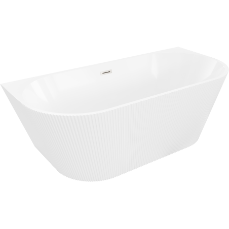 Mexen Oris volně stojící přisazená vana rýhovaná 150 x 75 cm, bílá, přepad kartáčovaný nikl - 52871507500-97