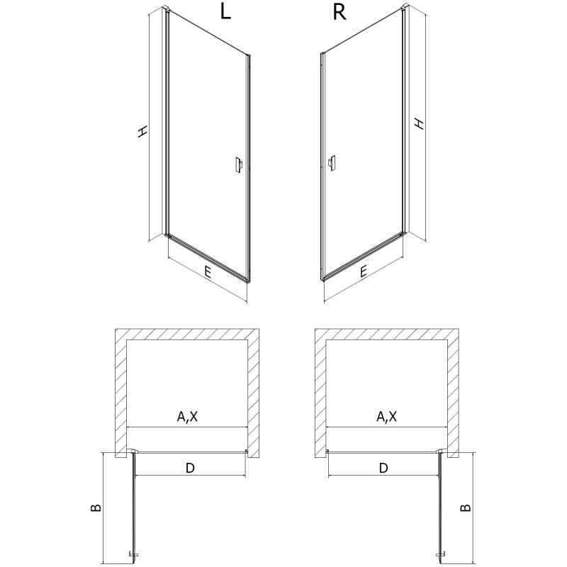 Mexen Mist-B sprchové dveře otočné 75 cm, transparentní, černé - 8A2-075-000-70-00
