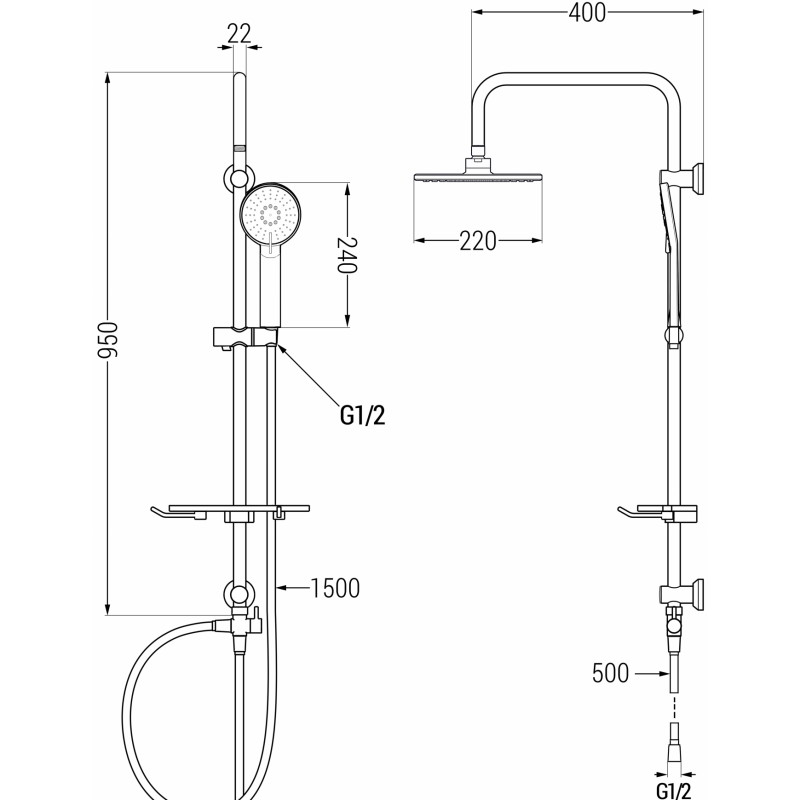 Mexen T40 Sprchový sloup, kartáčovaná šedá zbraň - 798404093-66