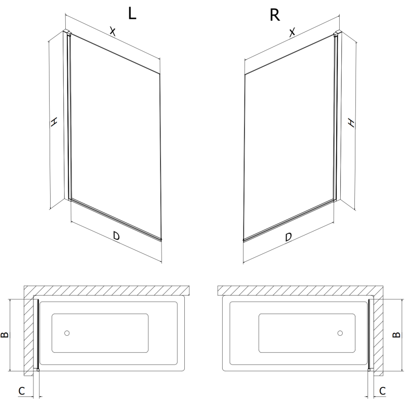 Mexen Mist vanová zástěna 1-křídlová 50 x 150 cm, transparentní, černá - 8A9-050-001-70-00