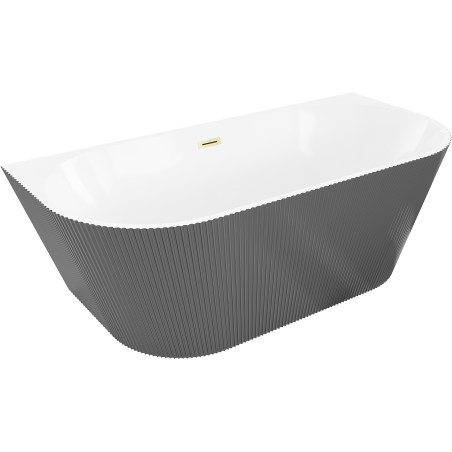 Mexen Oris volně stojící vana přisazená s drážkováním 150 x 75 cm, bílá/šedá, přepad zlatý kartáčovaný - 52871507562-55