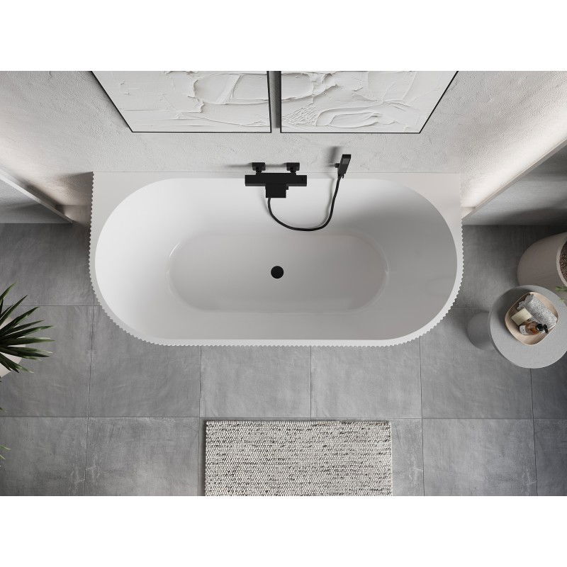 Mexen Oris volně stojící přístěnná vana rýhovaná 150 x 75 cm, bílá/šedá, přepad černý - 52871507562-70