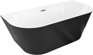 Mexen Oris volně stojící vanová přístěnná žebrovaná 150 x 75 cm, bílá/černá, přepad gun gray kartáčovaný