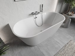 Mexen Oris volně stojící přisazená vana rýhovaná 170 x 80 cm, bílá, přepad chrom - 52871708000-01