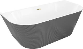 Mexen Oris wanna volně stojící přístěnná rýhovaná 170 x 80 cm, bílá/šedá, přepad zlatý kartáčovaný - 52871708062-55