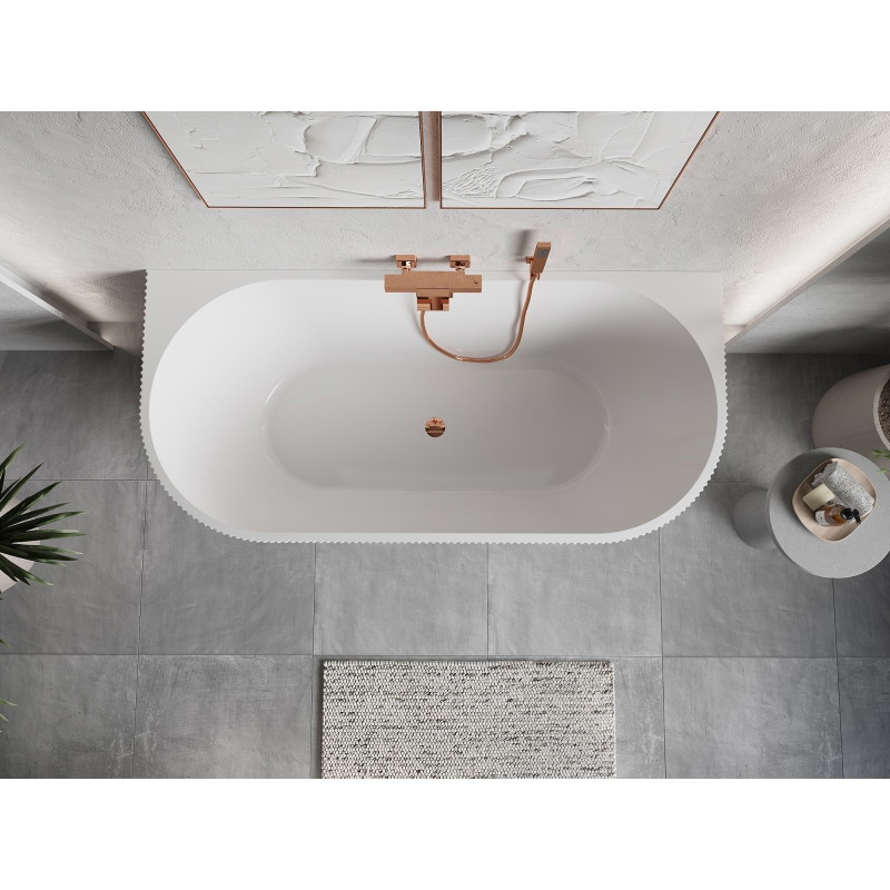 Mexen Oris volně stojící vana ke zdi s rýhováním 170 x 80 cm, bílá/černá, přepadem růžové zlato - 52871708075-60