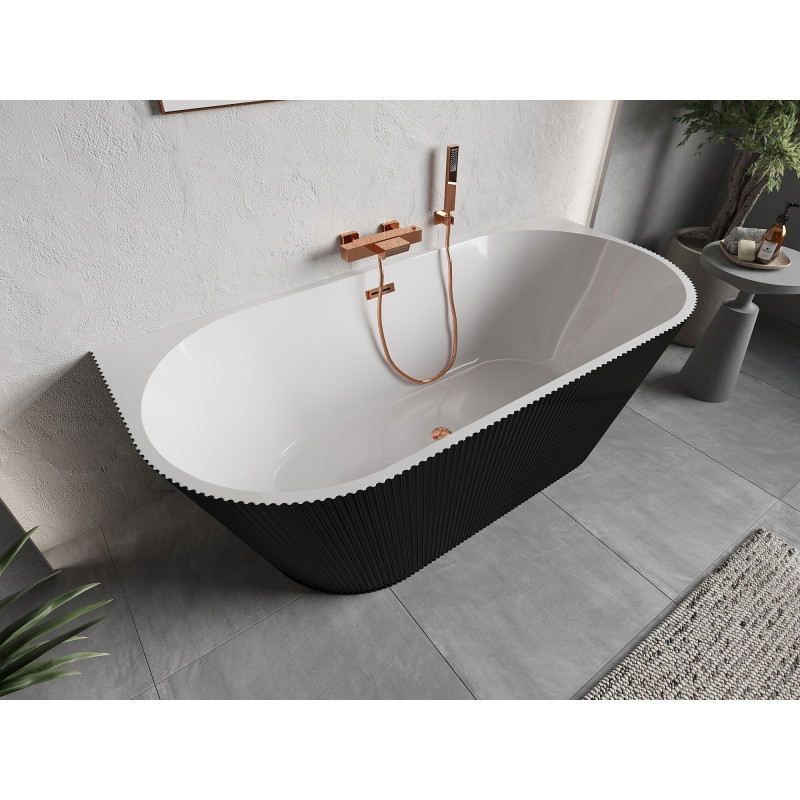 Mexen Oris volně stojící vana ke zdi s rýhováním 170 x 80 cm, bílá/černá, přepadem růžové zlato - 52871708075-60