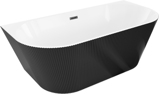 Mexen Oris volně stojící vana ke stěně rýhovaná 170 x 80 cm, bílá/černá, přepad černý - 52871708075-70